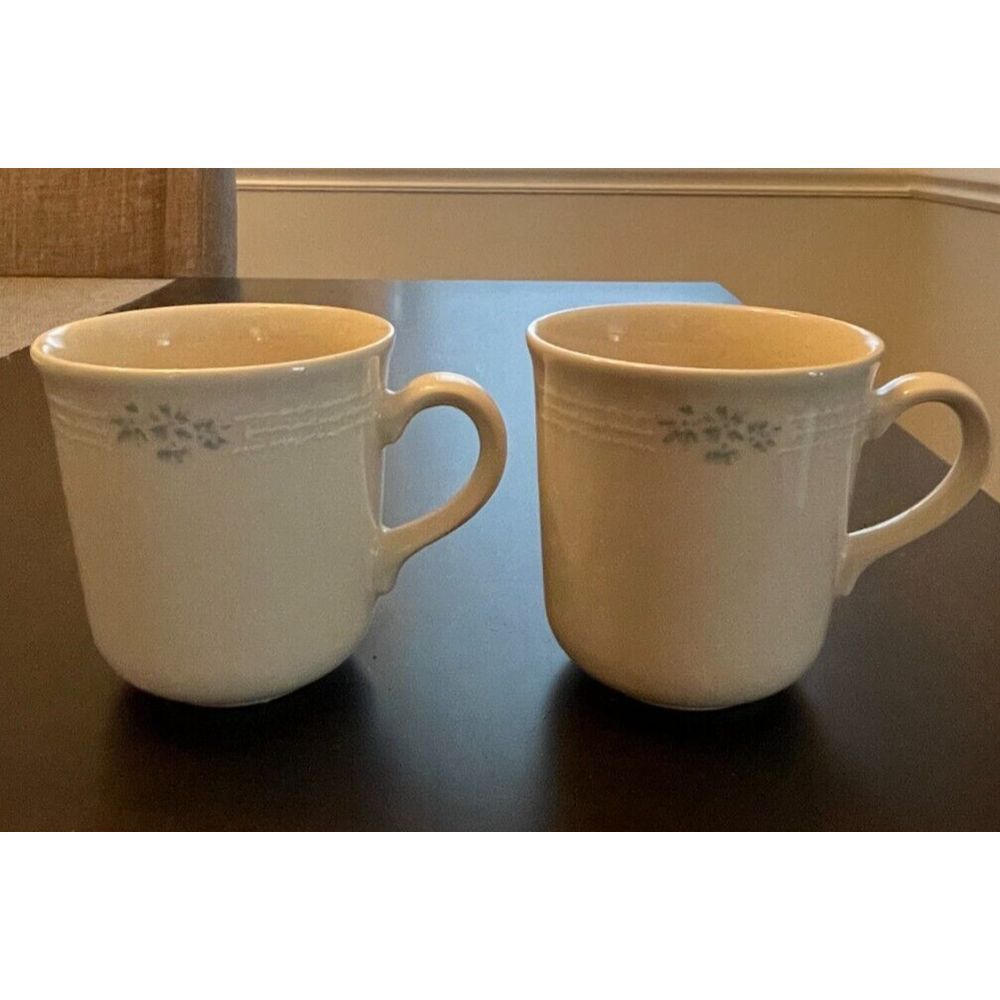 Vintage 1980's Corning Corelle Lace Bouquet Coffee Mug Teacup Beige Set of 2
